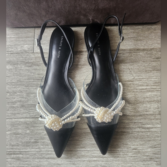 Charles & Keith Faux Pearl Beaded Slingback Flats - Picture 9 of 9